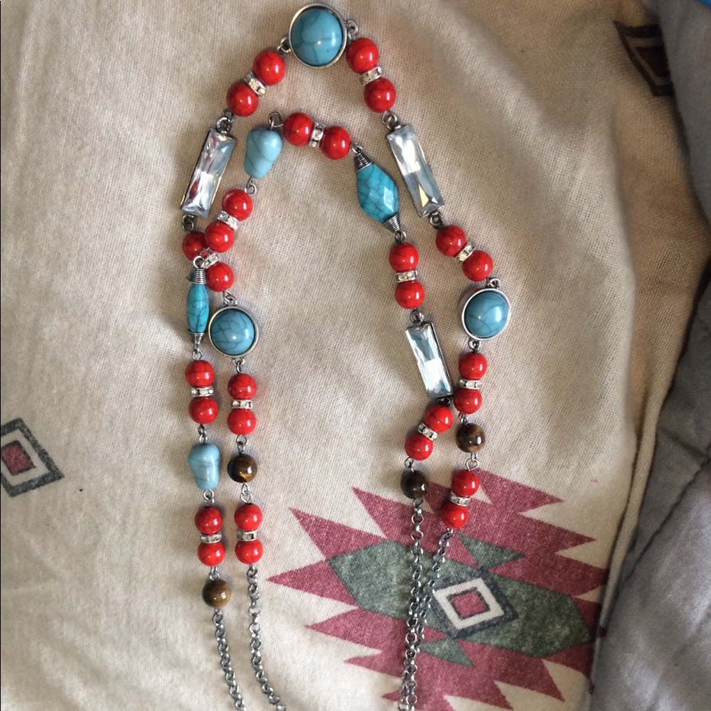 Red and turquoise Western necklace